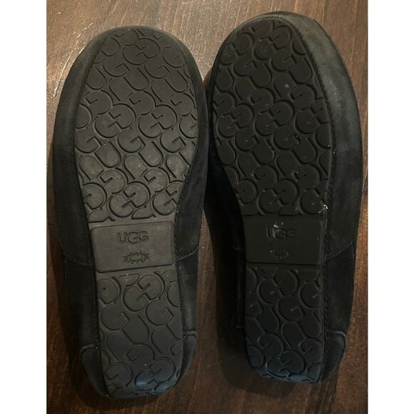 UGG Mens Ascot Black Suede Leather Sheepskin Lined Slip On Loafer‎ Slippers Sz 6 - Picture 8 of 10